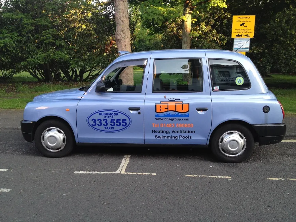 Rushmoor Taxis advertisements — single doors