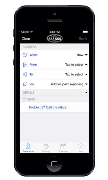 Rushmoor Taxis iPhone Mock of Smartphone App